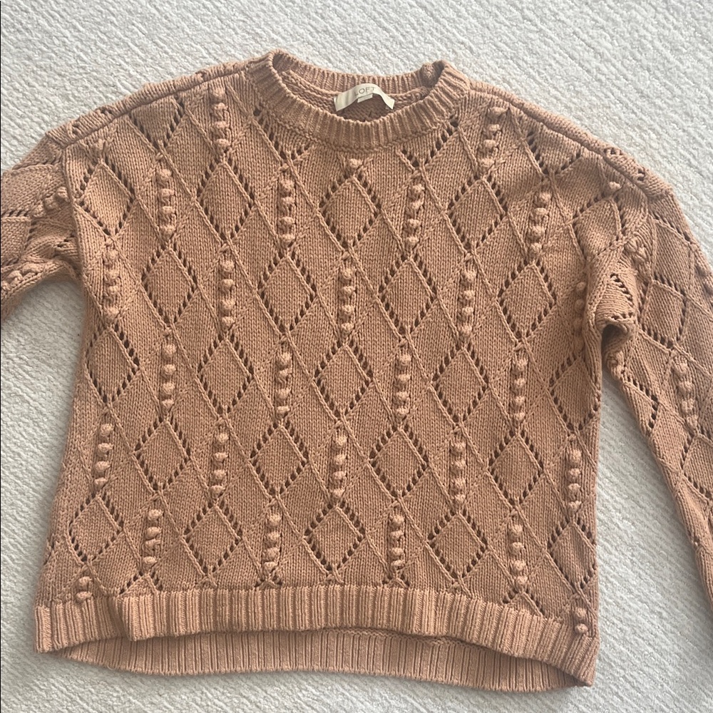 LOFT Tan Crew Neck Knit Sweater